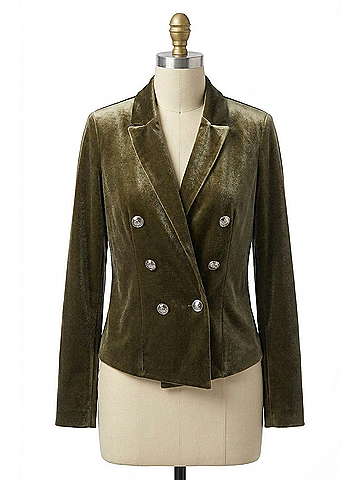 Joseph Ribkoff Velvet Knit Fitted Blazer in Khaki (view 1)
