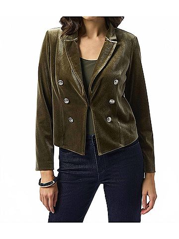 Joseph Ribkoff Velvet Knit Fitted Blazer in Khaki (view 2)