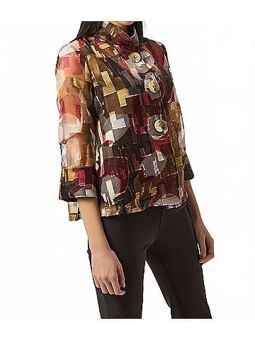 Joseph Ribkoff Organza Abstract Print Two-Piece Trapeze Jacket in Multicolor (view 2)