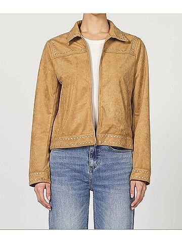 Dear John Exene Zipper Front Collared Jacket in Butterscotch (view 2)