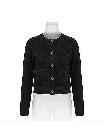 Joseph Ribkoff Sweater Knit Crew Neck Button Front Jacket in Black (view 1)