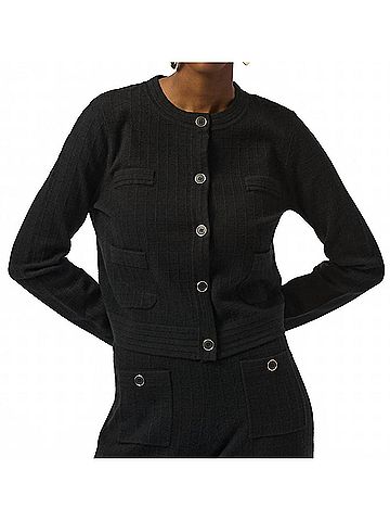 Joseph Ribkoff Sweater Knit Crew Neck Button Front Jacket in Black (view 2)