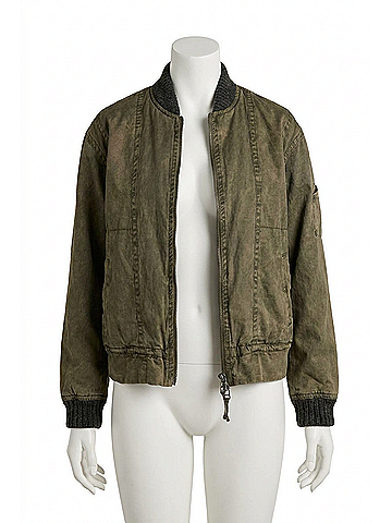 Free People Jax Washed Bomber Jacket in Olive (view 1)