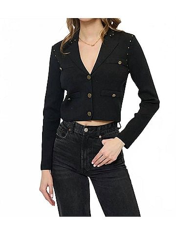 Central Park West Crystal Knit Blazer in Black (view 2)