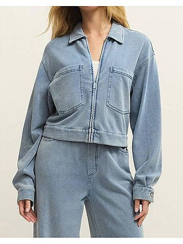 Z Supply Heritage Knit Denim Jacket in Ocean Air Indigo (view 2)