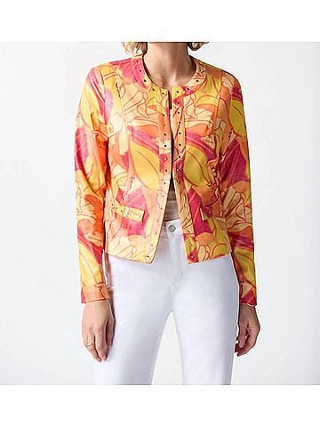 Joseph Ribkoff Floral Print Fitted Jacket in Pink/Multi (view 2)