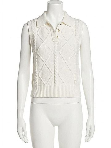 Vince. Cable-Knit Sweater Vest in Off White (view 1)
