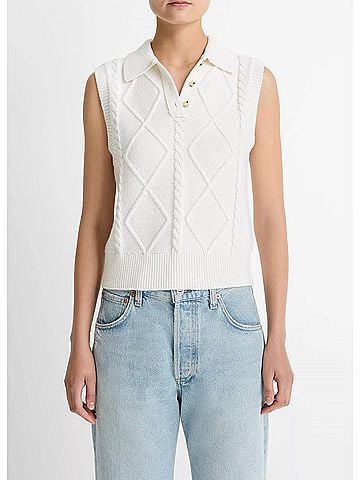 Vince. Cable-Knit Sweater Vest in Off White (view 2)