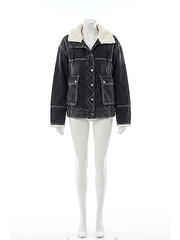 Free People Ariel Cozy Denim Bomber Jacket in Washed Black (view 1)