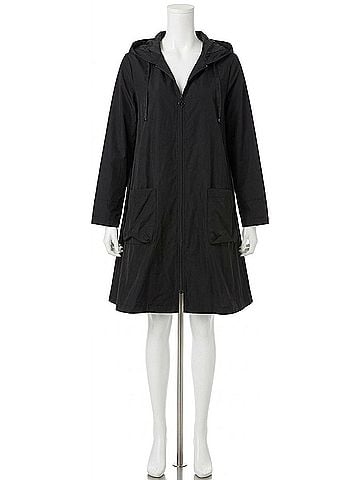 Joseph Ribkoff Memory Woven Hooded Trapeze Coat in Black (view 1)
