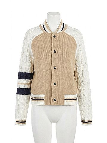 Central Park West Chloe Cable Sleeve Knit Bomber Jacket in Multi (view 1)