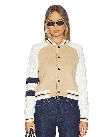 Central Park West Chloe Cable Sleeve Knit Bomber Jacket in Multi (view 2)