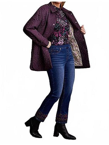 Tribal Quinley Quilted Snap Front Shacket in Raisin (view 2)
