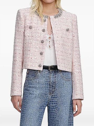 Self-Portrait Sequin Boucle Jacket in Pink (view 2)