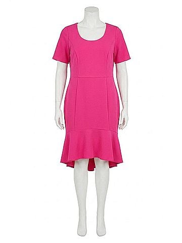 London Times Elestria Scoop Neck Short Sleeve Midi Dress in Bright Pink (view 1)