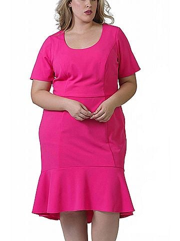 London Times Elestria Scoop Neck Short Sleeve Midi Dress in Bright Pink (view 2)