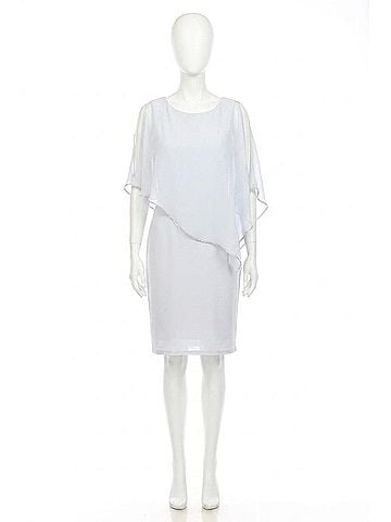 Joseph Ribkoff Rhinestone Chiffon Overlay Sheath Dress in Celestial Blue (view 1)