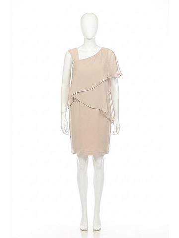Joseph Ribkoff Embellished Chiffon Overlay One-Shoulder Sheath Dress in Sand (view 1)