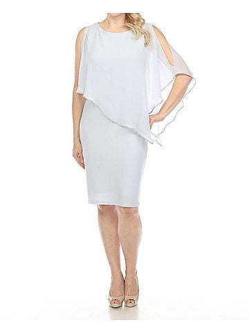 Joseph Ribkoff Rhinestone Chiffon Overlay Sheath Dress in Celestial Blue (view 2)