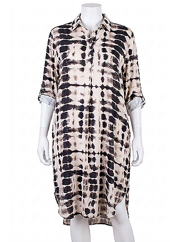 GiGi Moda Tie-Dye Tunic Midi Dress in Beige/Black (view 1)
