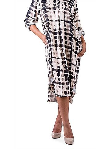 GiGi Moda Tie-Dye Tunic Midi Dress in Beige/Black (view 2)
