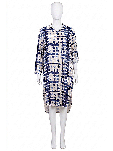 GiGi Moda Tie-Dye Tunic Midi Dress in Beige/Navy (view 1)
