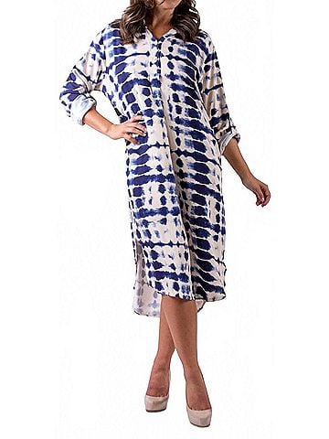 GiGi Moda Tie-Dye Tunic Midi Dress in Beige/Navy (view 2)