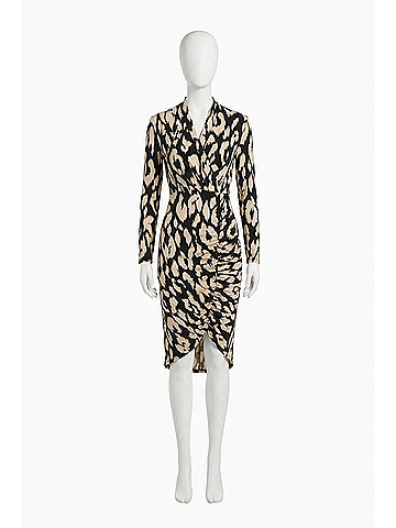 Joseph Ribkoff Animal Print Silky Foil Sheath Dress in Black/Beige (view 1)
