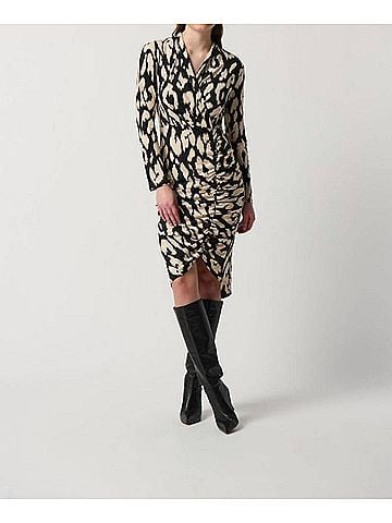 Joseph Ribkoff Animal Print Silky Foil Sheath Dress in Black/Beige (view 2)