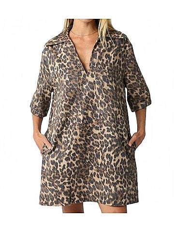 Olivaceous Turning Back Time Leopard Mini Dress in Brown (view 2)