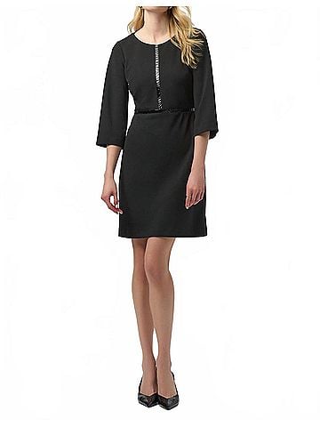 Joseph Ribkoff Scuba Crepe And Leatherette A-Line Dress in Black (view 2)