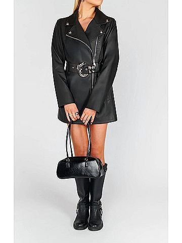 Show Me Your Mumu Stapleton Mini Dress in Caviar Faux Leather (view 2)