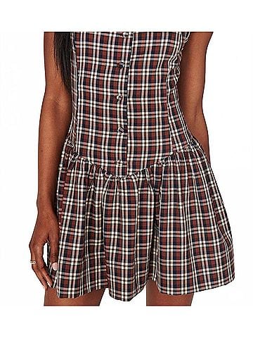 Show Me Your Mumu Meester Mini Dress in Saddle Plaid (view 2)