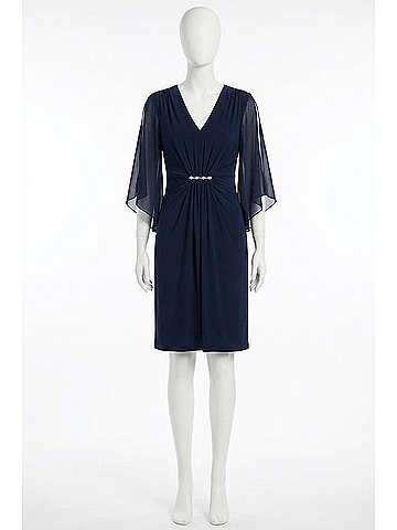 Joseph Ribkoff Chiffon Split Sleeve Ruched Sheath Dress in Midnight Blue (view 1)