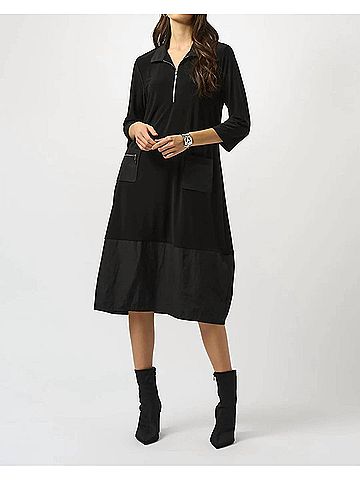Joseph Ribkoff Zipped Collar 3/4 Sleeves Cocoon Dress in Black (view 2)