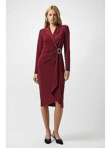 Joseph Ribkoff Faux Wrap Sheath Dress in Merlot (view 2)
