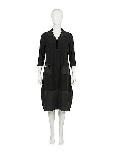 Joseph Ribkoff Zipped Collar 3/4 Sleeves Cocoon Dress in Black (view 1)