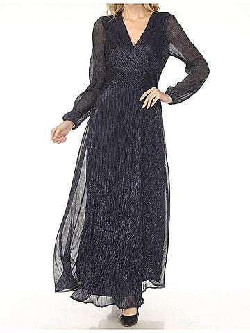 Joseph Ribkoff Metallic Wrap V-Neck Maxi Evening Dress in Navy (view 2)