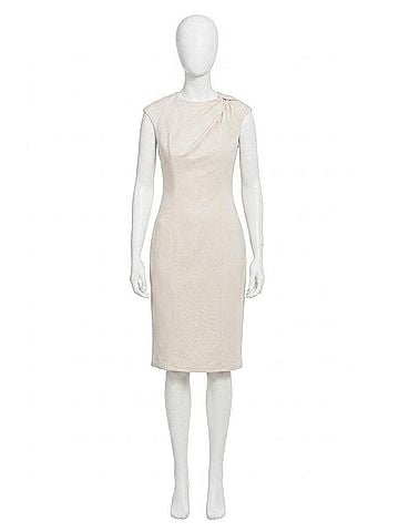 Maggy London Straight Twist Neck Midi Sheath Dress in Cream (view 1)