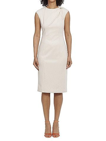 Maggy London Straight Twist Neck Midi Sheath Dress in Cream (view 2)
