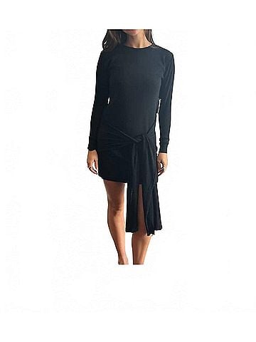 Theo Nomia Sheer Sleeve Draped Front Dress in Black (view 2)