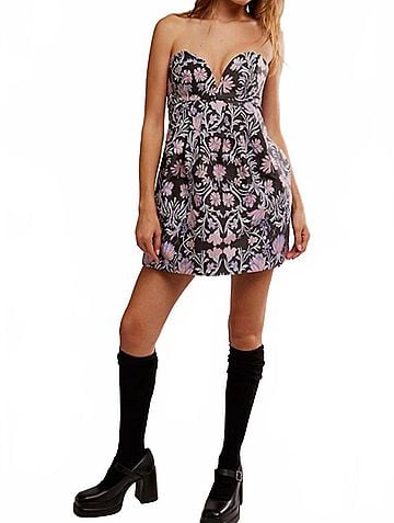 Free People Floreo Jacquard Strapless Mini Dress in Grey Combo (view 2)
