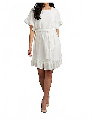 Joseph Ribkoff Ruffle Sleeve Dress in White (view 2)