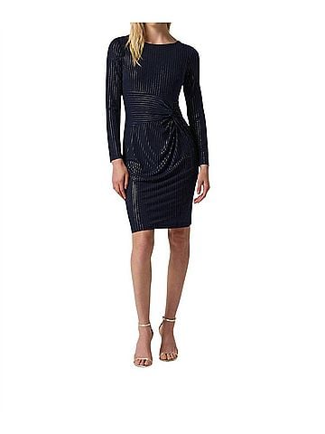 Joseph Ribkoff Metallic Pinstripe Dress in Midnight/ Gold (view 2)