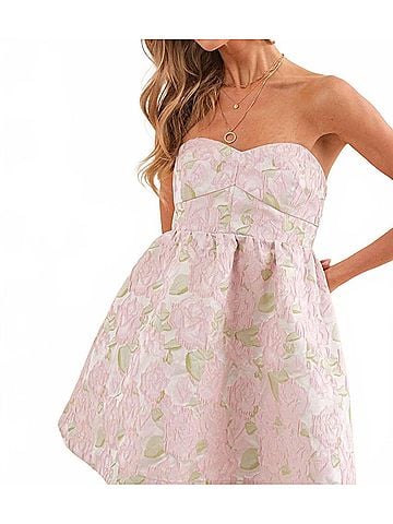 Blue B Textured Jacquard Floral Tube Dress in Pale Rose (view 2)