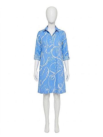 Hinson Wu Charlotte Three Quarter Sleeve Dress in Cerulean/White (view 1)