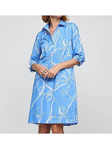 Hinson Wu Charlotte Three Quarter Sleeve Dress in Cerulean/White (view 2)