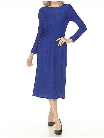 Joseph Ribkoff Shimmery Ruched Fit And Flare Dress in Royal Sapphire (view 2)