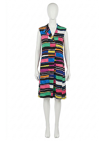 Joseph Ribkoff V-Neck Sleeveless Trapeze Dress in Black/Multi (view 1)