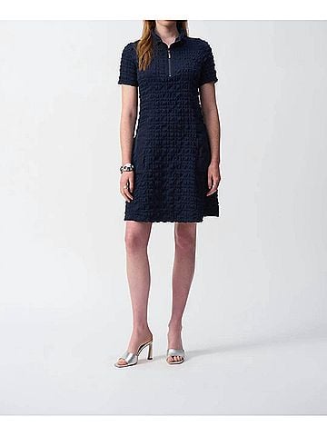 Joseph Ribkoff A-Line Textured Dress in Midnight Blue (view 2)